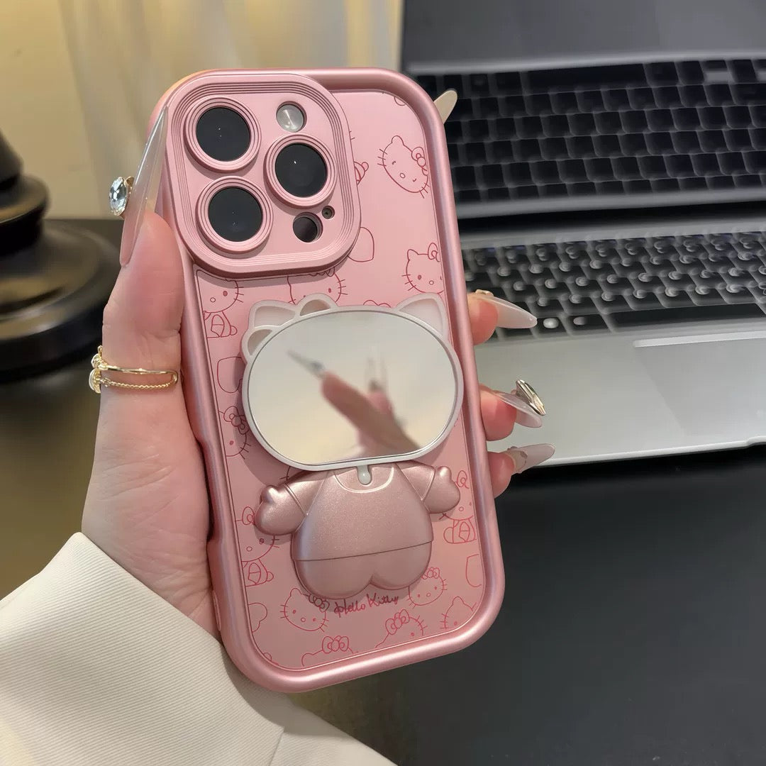 Hello Kitty Pink Mirror Stand Case β Chic & Foldable Makeup Accessory
