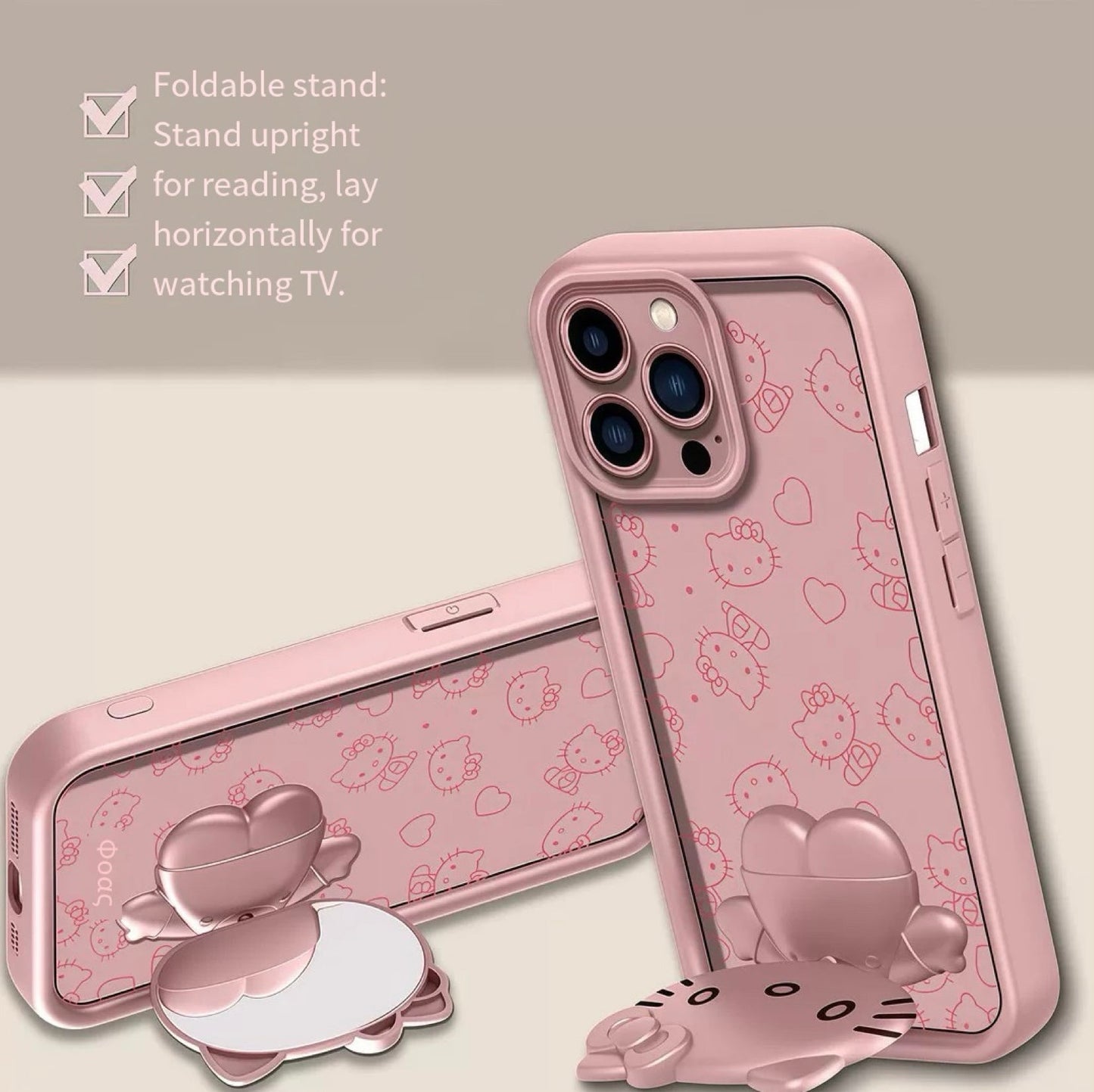 Hello Kitty Pink Mirror Stand Case β Chic & Foldable Makeup Accessory