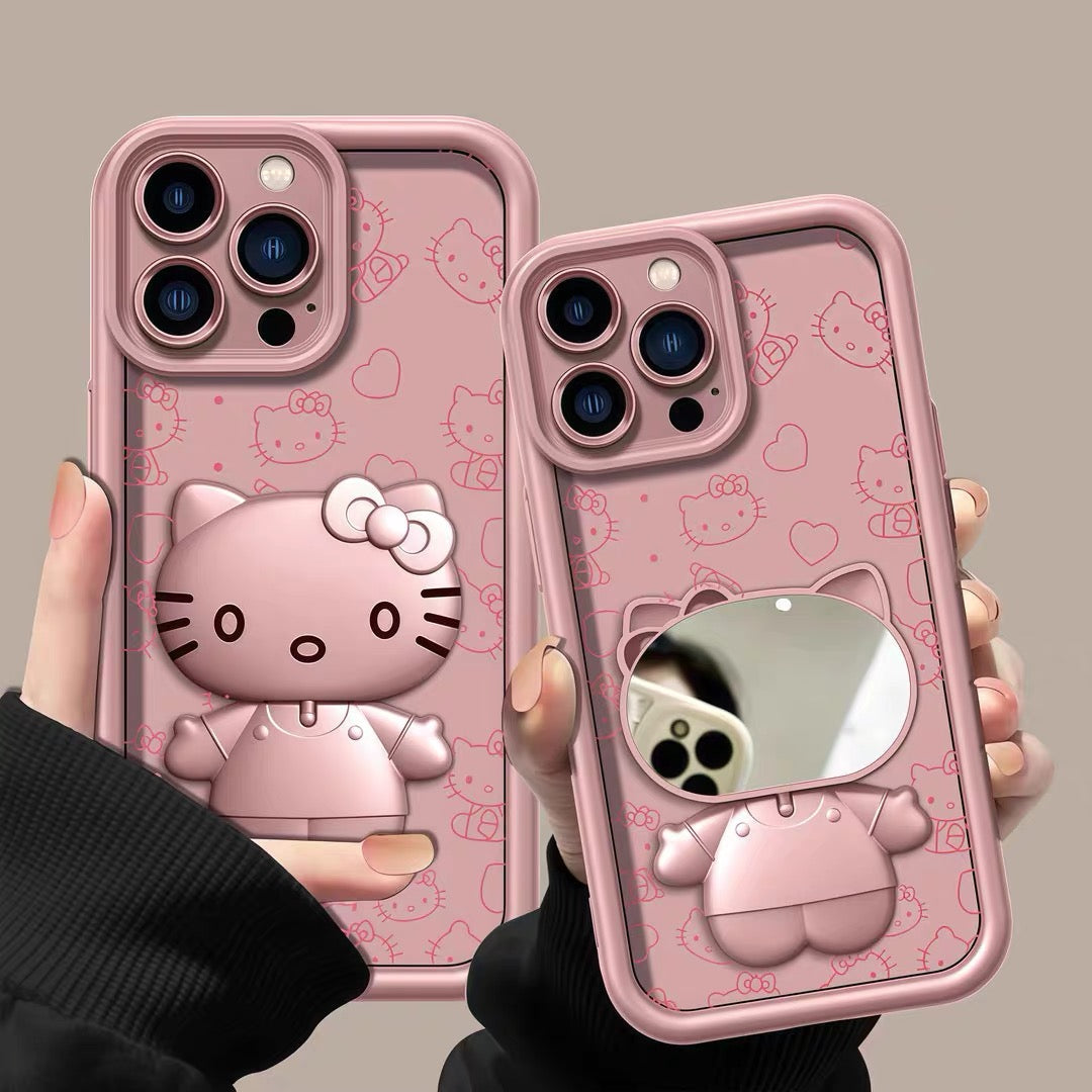Hello Kitty Pink Mirror Stand Case β Chic & Foldable Makeup Accessory