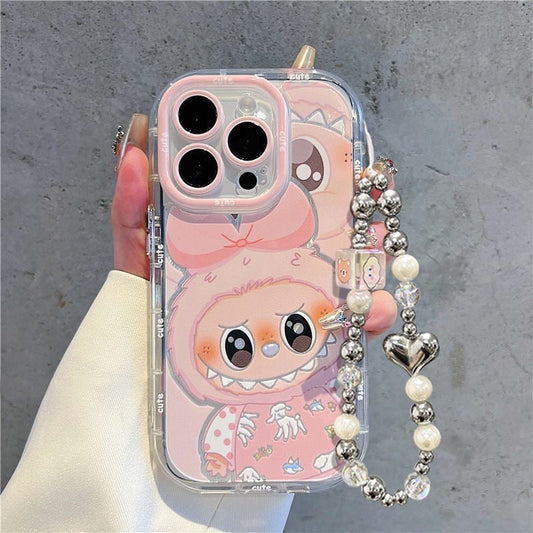 Labubu Pastel Phone Case – Grinning Face with Matching Charm