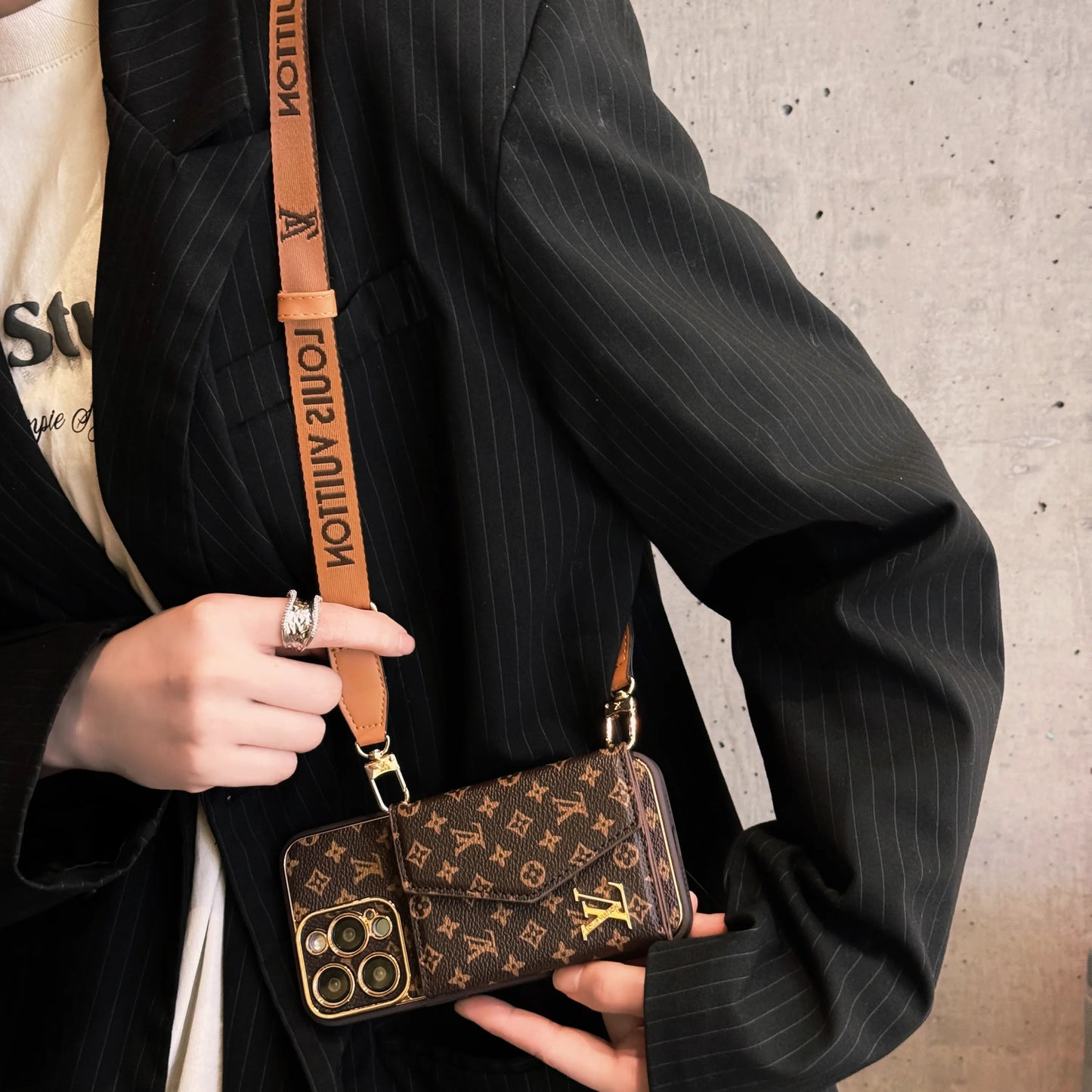 Luxury Leather iPhone Case with Integrated Wallet & Detachable Strap