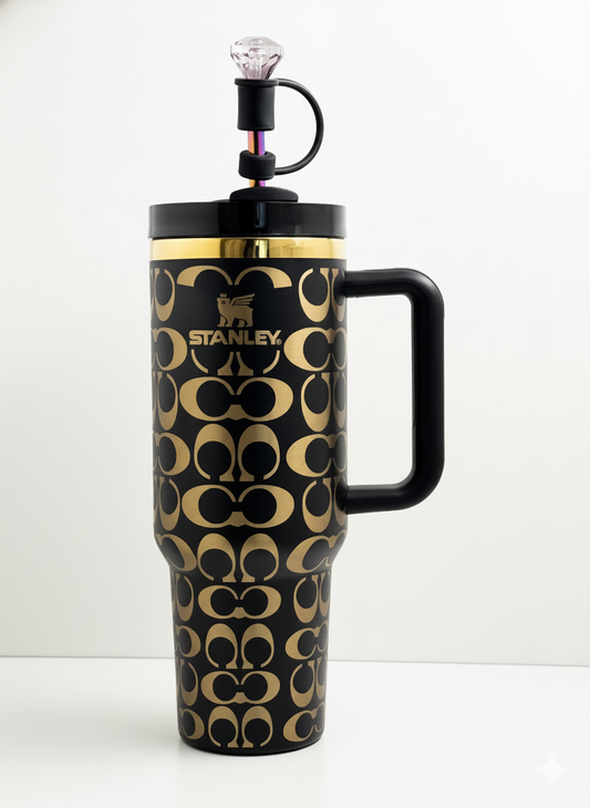 40oz Holographic Monogram Quencher Tumbler – Black & Gold