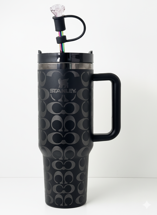 40oz Holographic Monogram Quencher Tumbler – Black & Silver