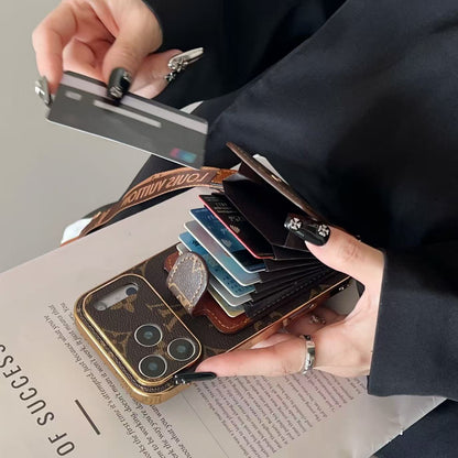 Luxury Leather iPhone Case with Integrated Wallet & Detachable Strap
