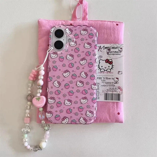 Hello Kitty Strawberry Phone Case – With Dangling Charm & Cute Design