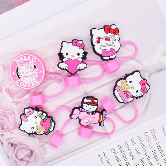 Hello Kitty Straw Toppers – Set of 6 Reusable Silicone Caps