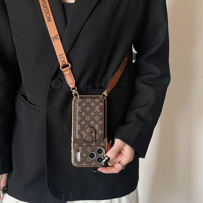 Luxury Leather iPhone Case with Integrated Wallet & Detachable Strap