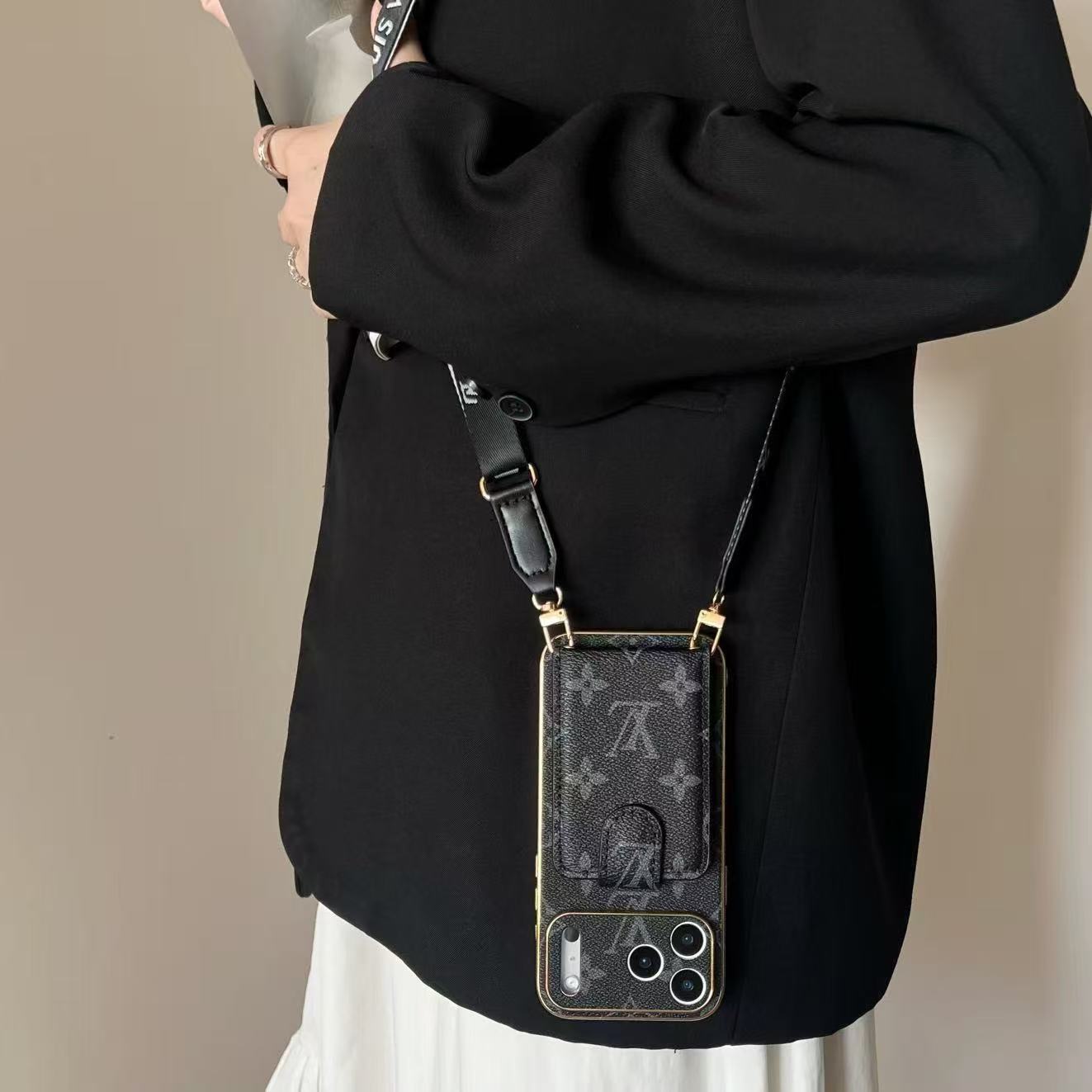 Luxury Leather iPhone Case with Integrated Wallet & Detachable Strap