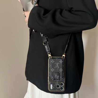 Luxury Leather iPhone Case with Integrated Wallet & Detachable Strap